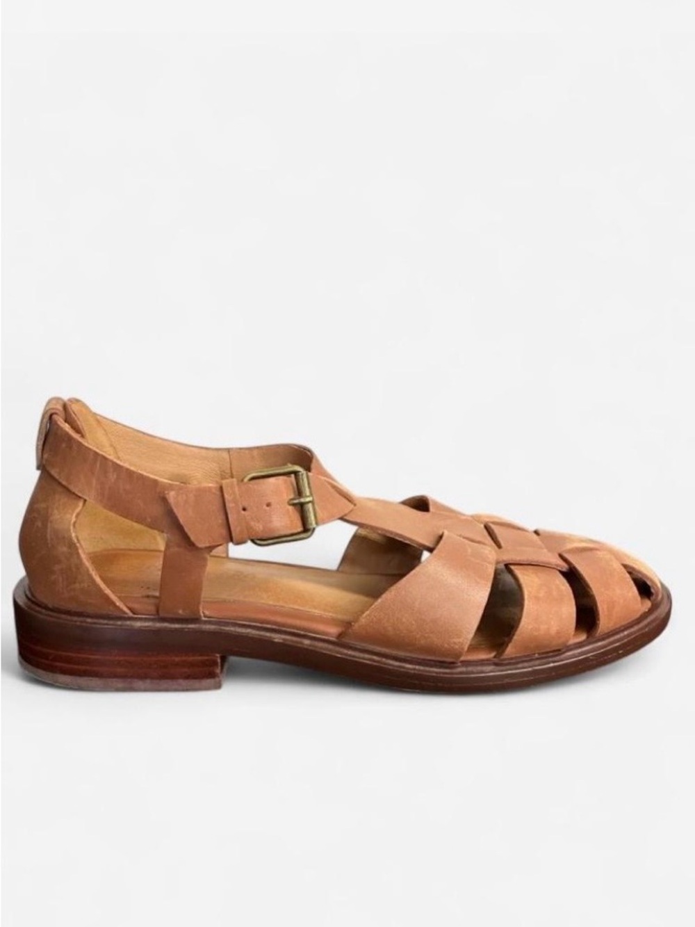 Madewell Women's Brown Leather Fisherman Sandals Buckle Closure Size 8